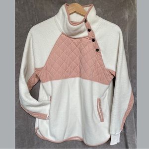 🎉Abercrombie Asymmetrical Snap Up Fleece, Women’s Size M, Cream/Soft Pink